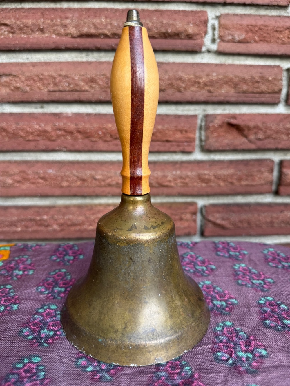 Vintage Brass Hand Bell with Wood Handle | School Dinner Bell